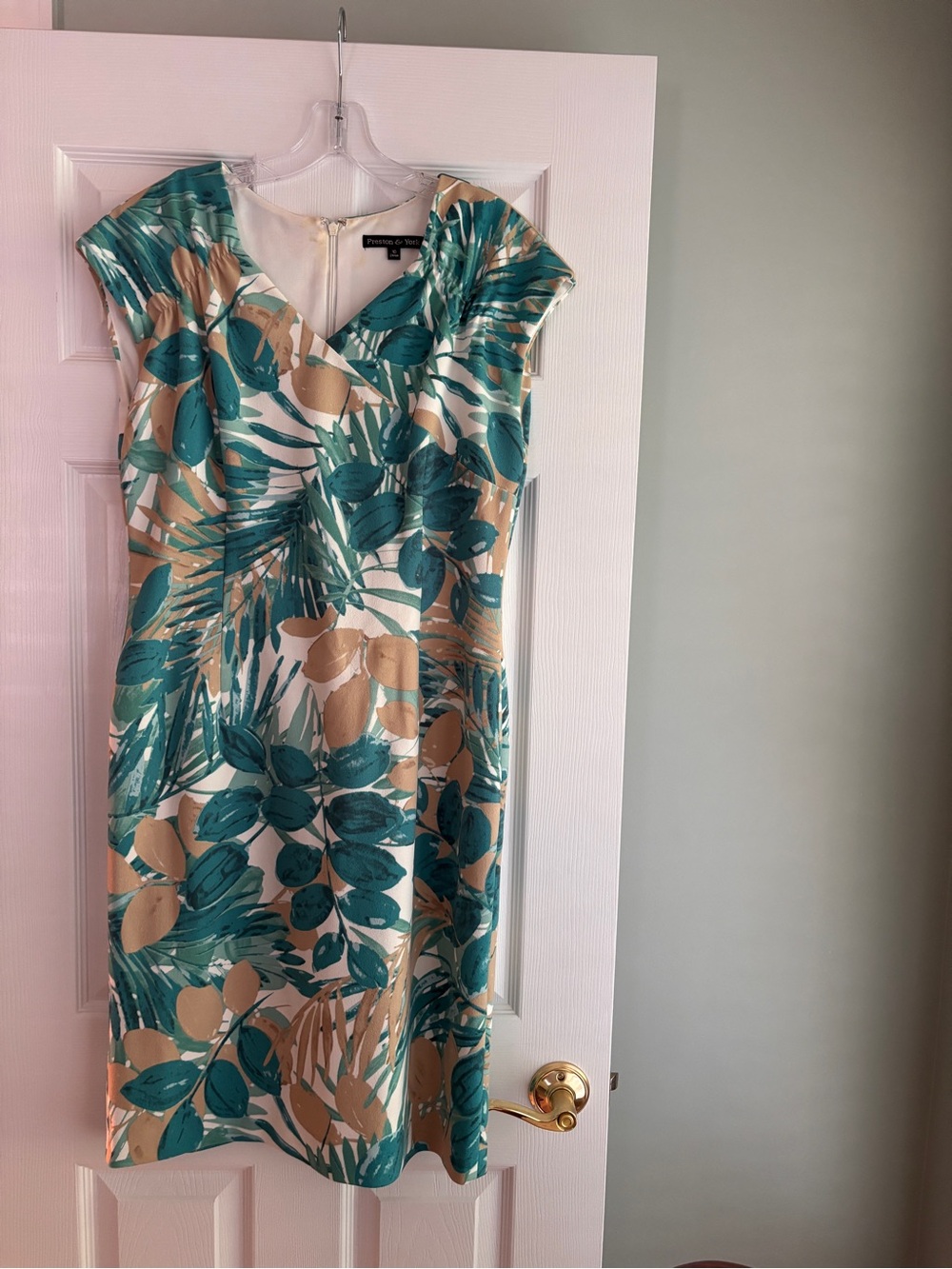 Preston & York Teal, Green, Beige Floral V-Neck Midi Dress 10